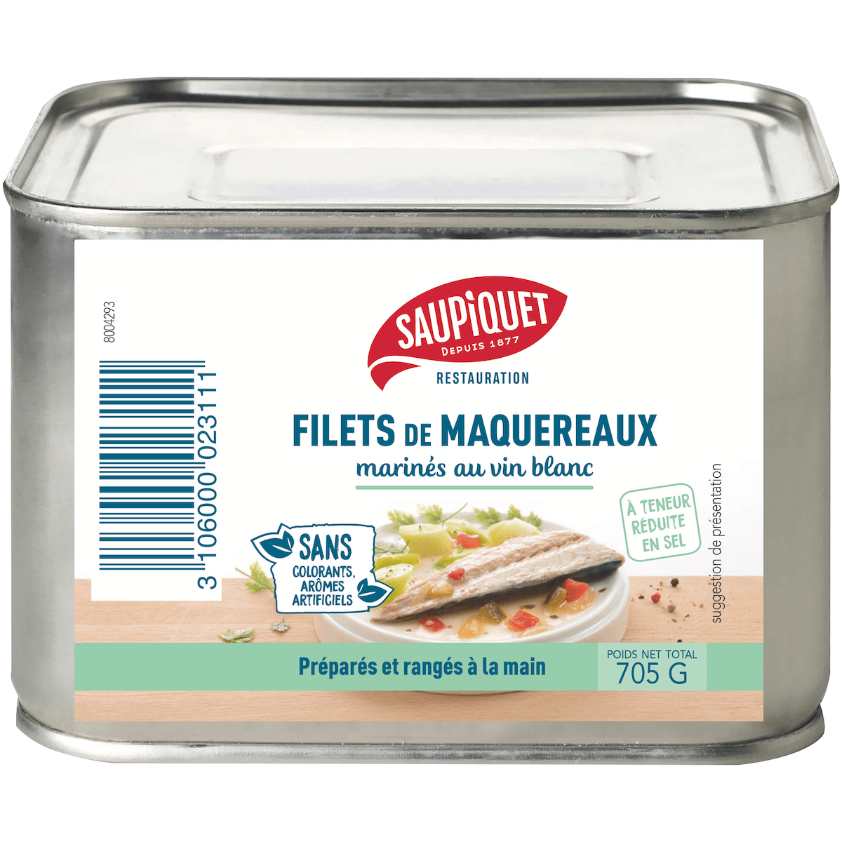 FILETS DE MAQUEREAUX MARINES AU VIN BLANC MARINES SANS SEL BOITE 4/4