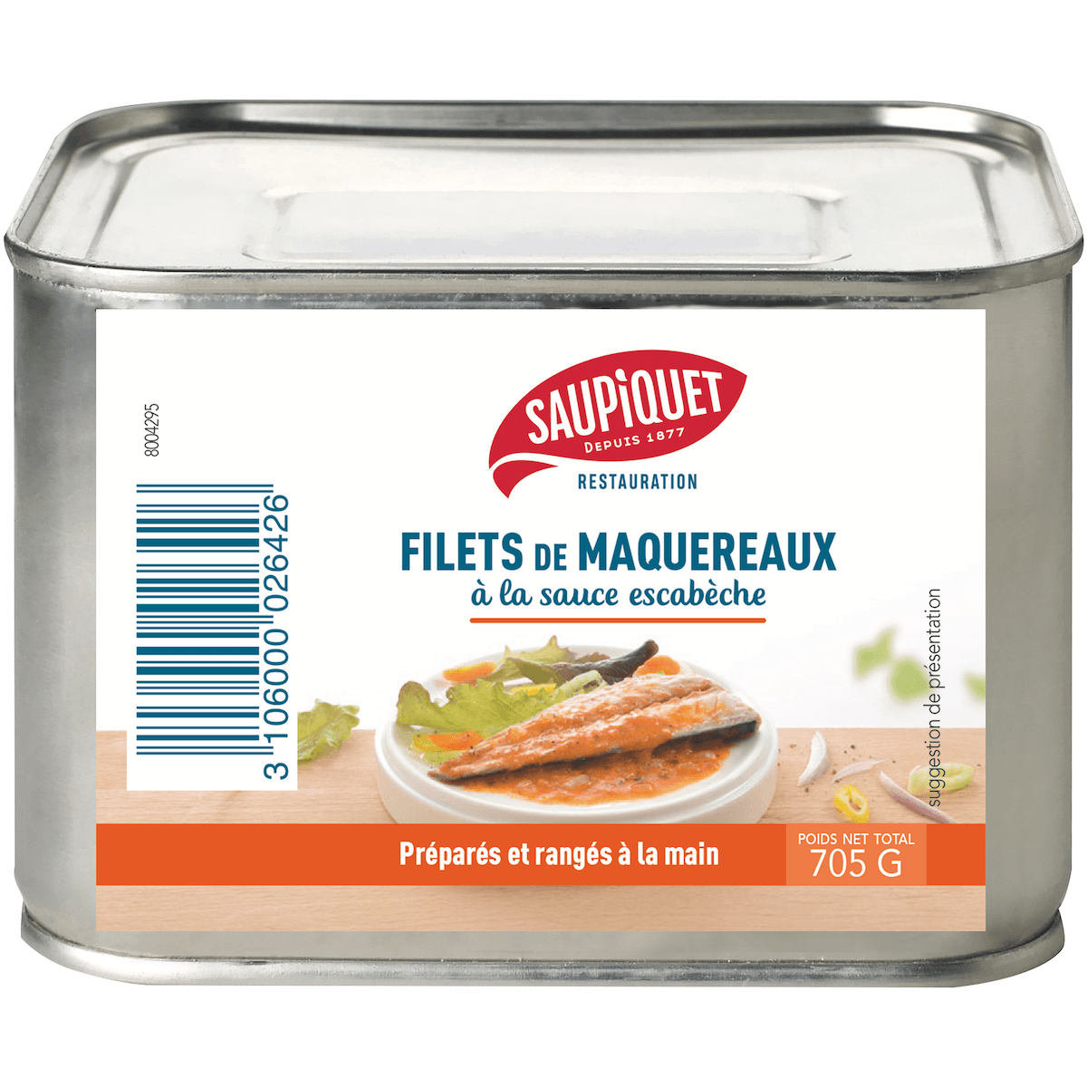 FILETS DE MAQUEREAUX RECOUPES SAUCE ESCABÈCHE 16/18 PORTIONS BOITE 4/4 OF