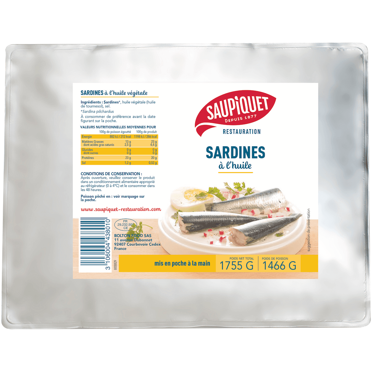 SARDINES A L'HUILE VEGETALE  POCHE 3/1