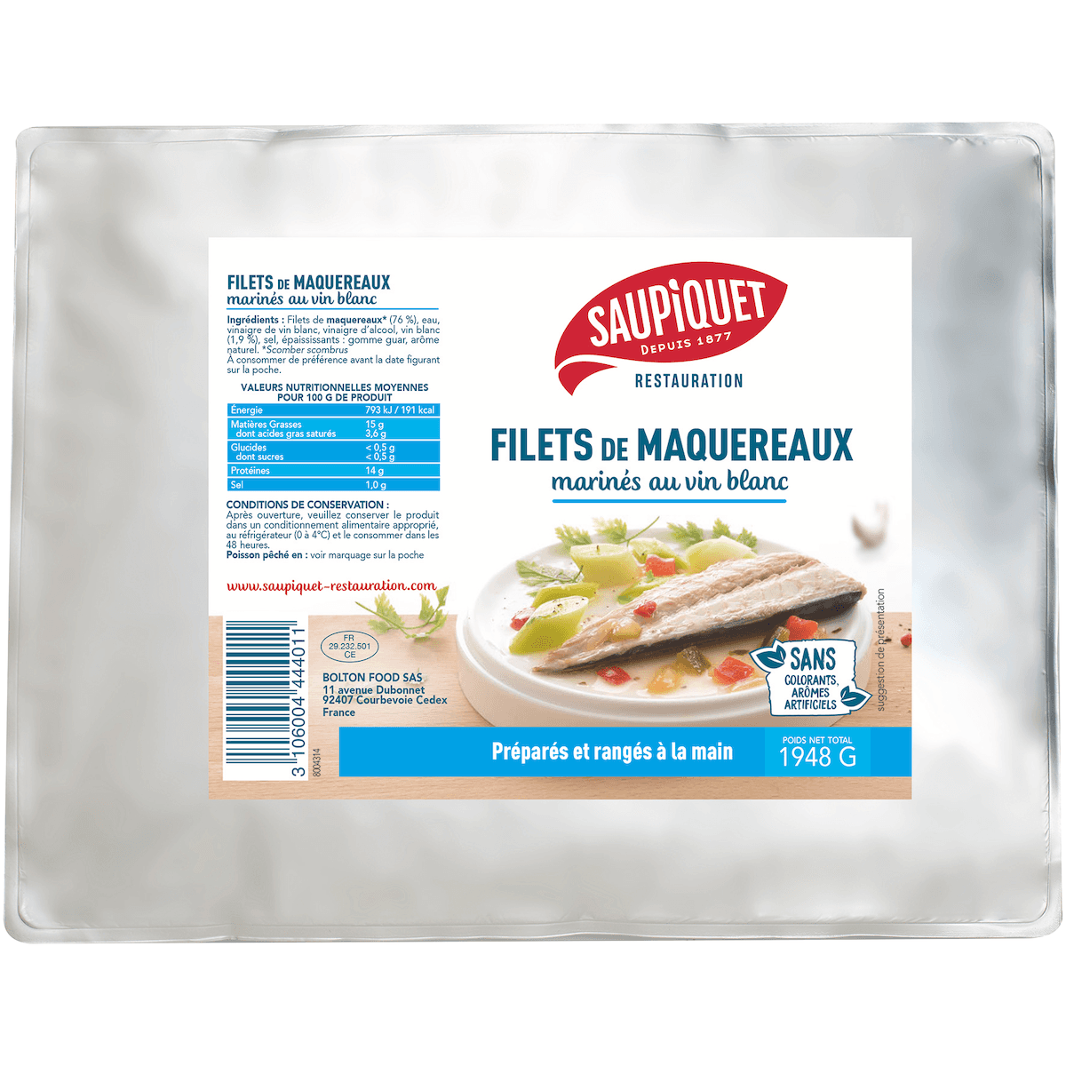 FILETS DE MAQUEREAUX MARINES AU VIN BLANC POCHE 3/1