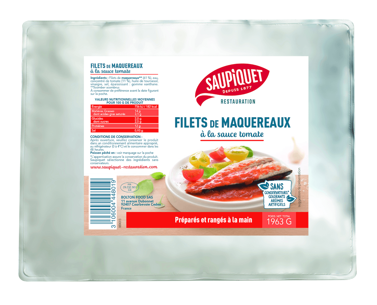 FILETS DE MAQUEREAUX A LA SAUCE TOMATE POCHE 3/1