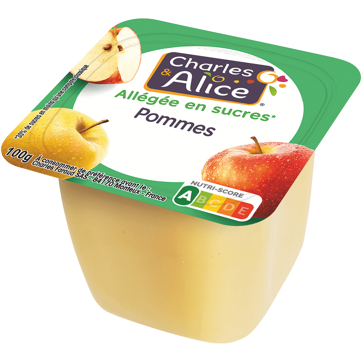 COMPOTE POMME ALLEGEE EN SUCRE - COUPELLE PLASTIQUE DE 100 G - 100 % FRANCE