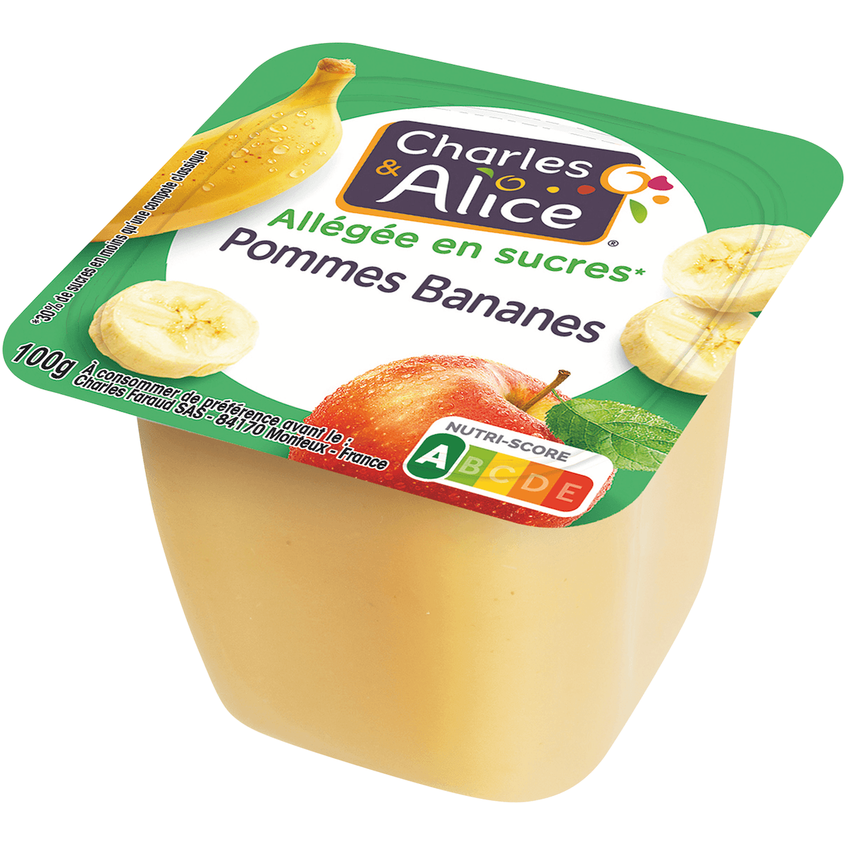 COMPOTE POMME BANANE ALLEGEE EN SUCRE - COUPELLE PLASTIQUE DE 100 G