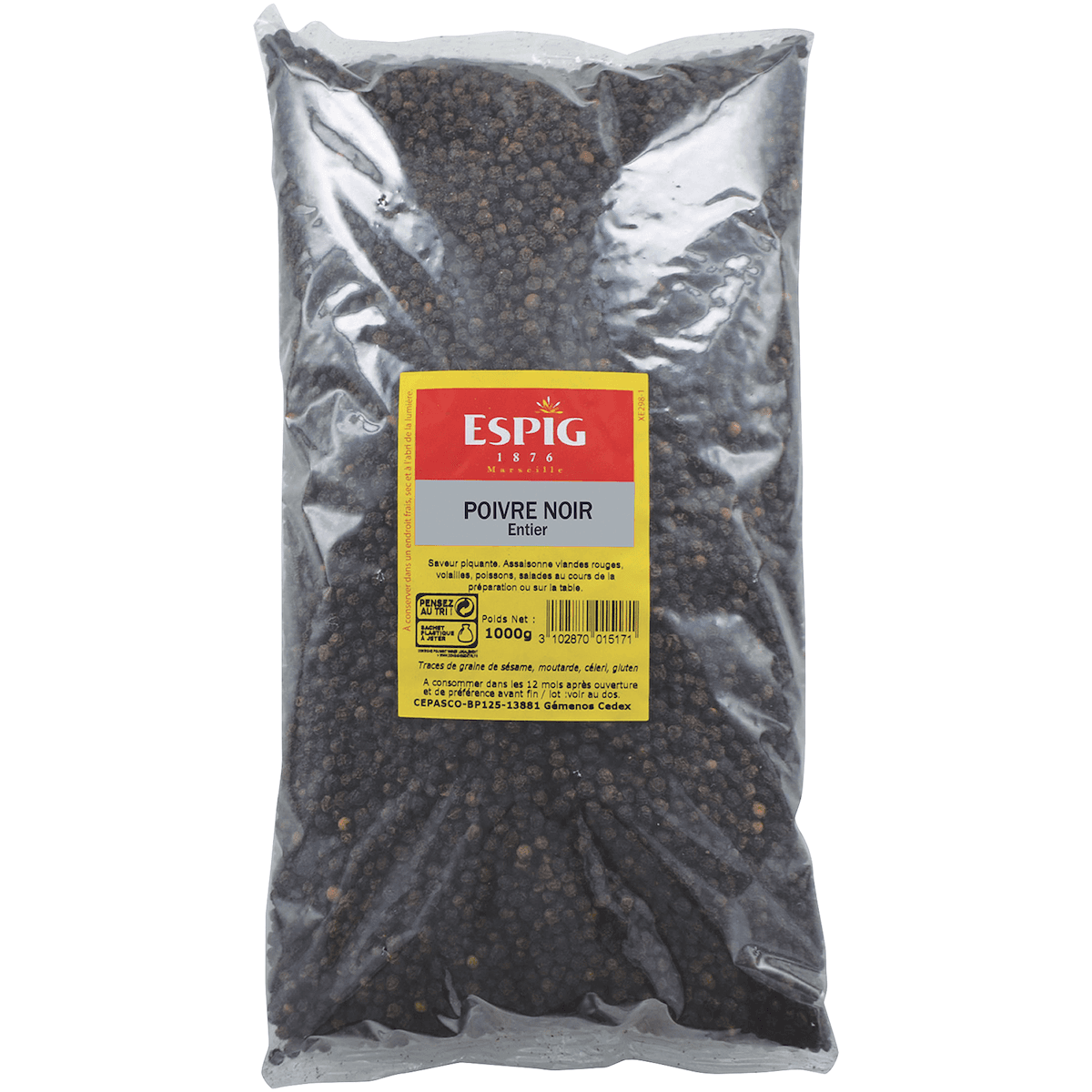 POIVRE NOIR GRAINS - 1KG