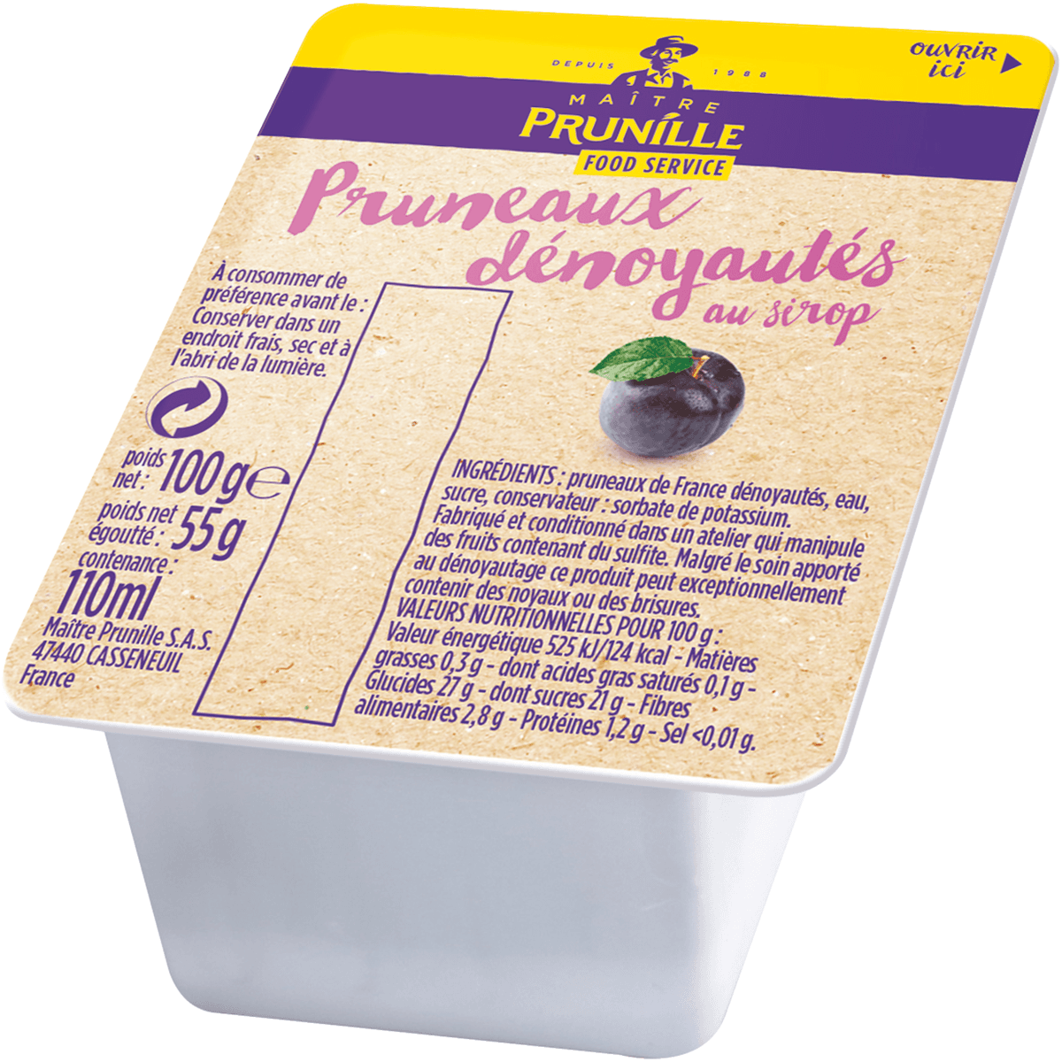PRUNEAUX DENOYAUTE AU SIROP - BARQUETTE 100G