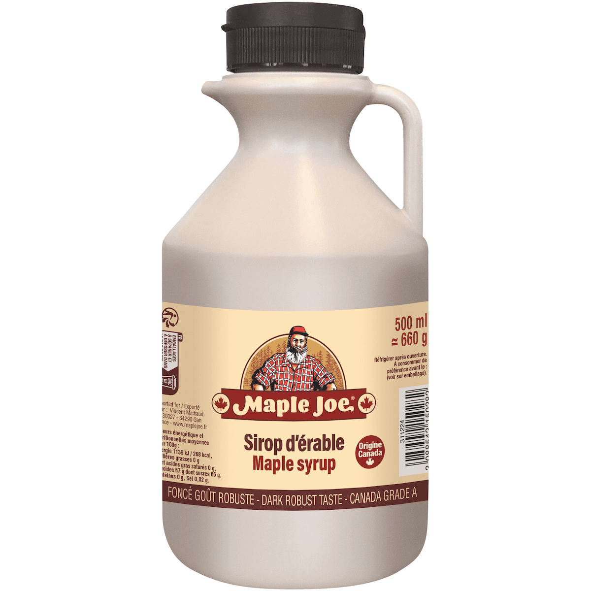 SIROP D'ERABLE LIQUIDE BIDON PLASTIQUE DE 500ML