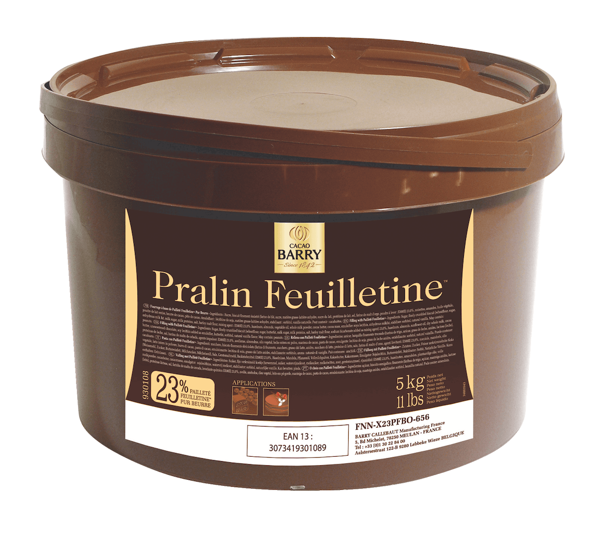 PRALIN FEUILLETINE (MELANGE PRALINE+FEUILLETINE+CHOCOLAT AU LAIT) SEAU 5KG