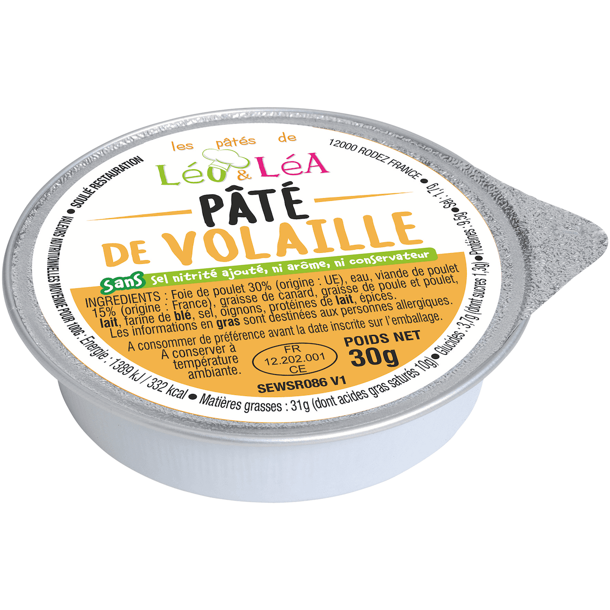 PATE DE VOLAILLE SANS PORC SANS BOEUF 30G