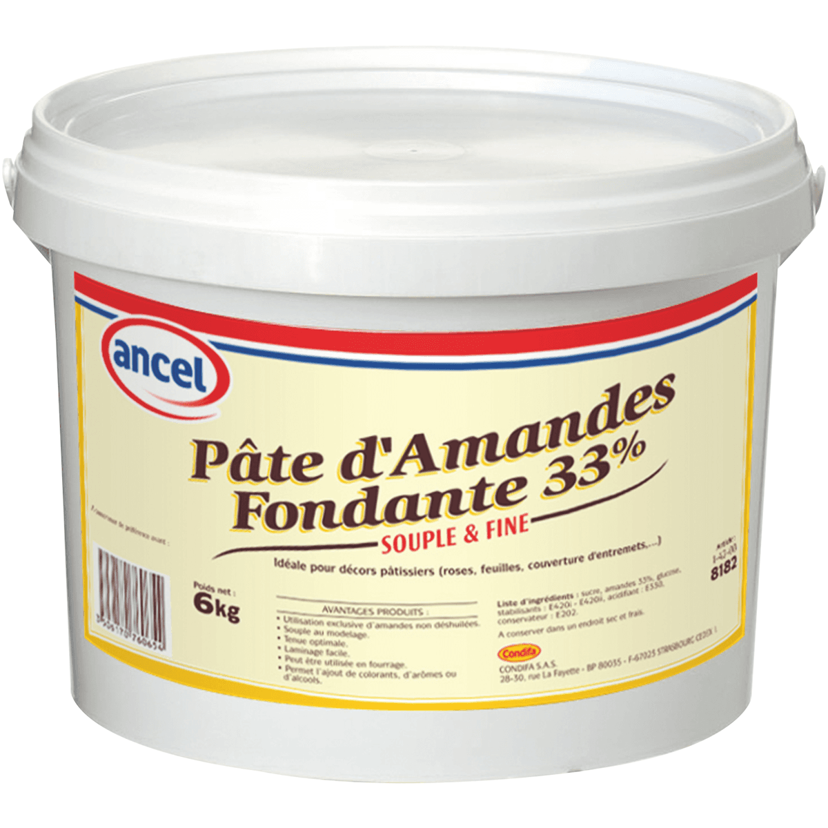 PATE D'AMANDES FONDANTE BLANCHE 33% SEAU 6KG