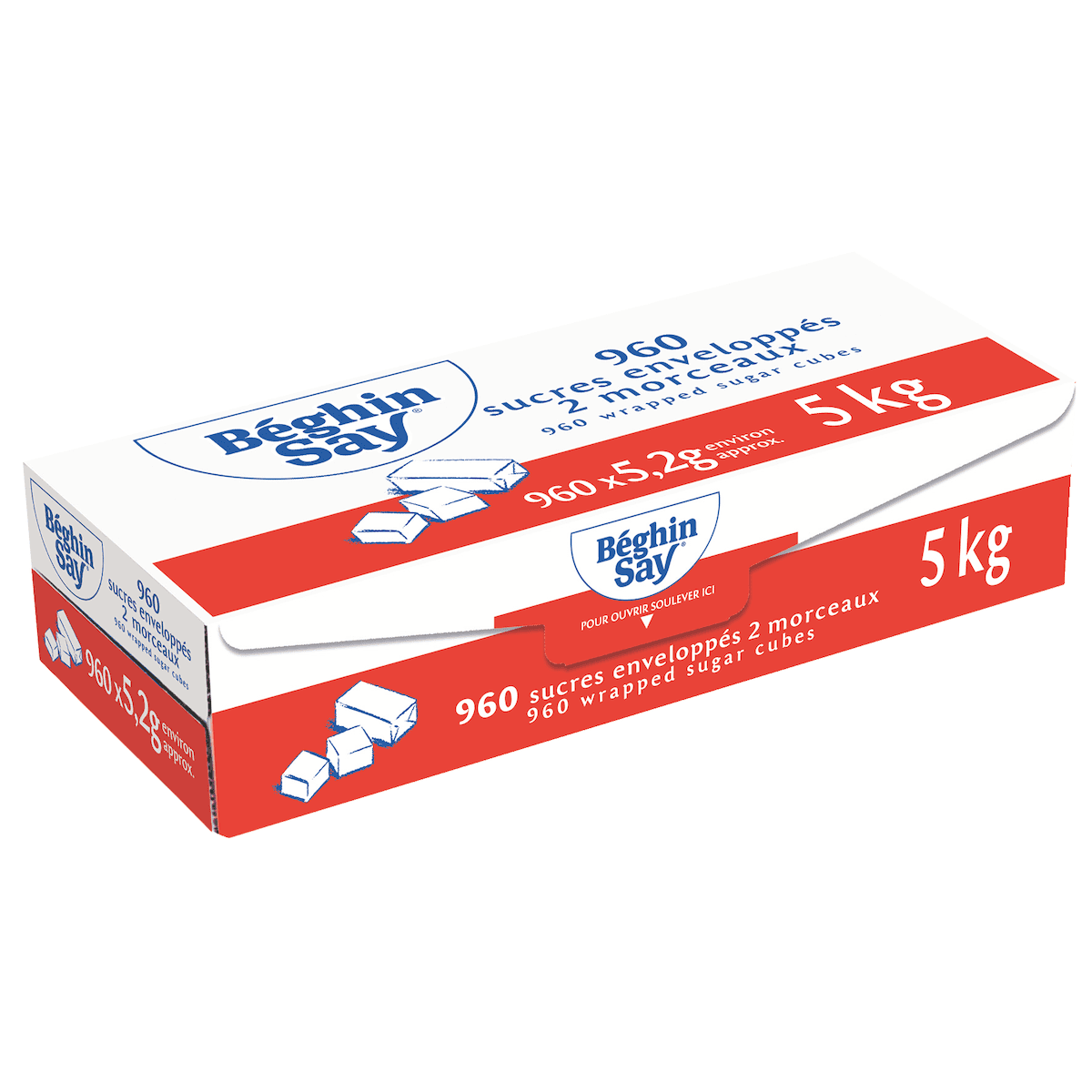 2 MORCEAUX SUCRE ENVELOPPES CARTON 5KG 960 RATIONS BEGHIN-SAY