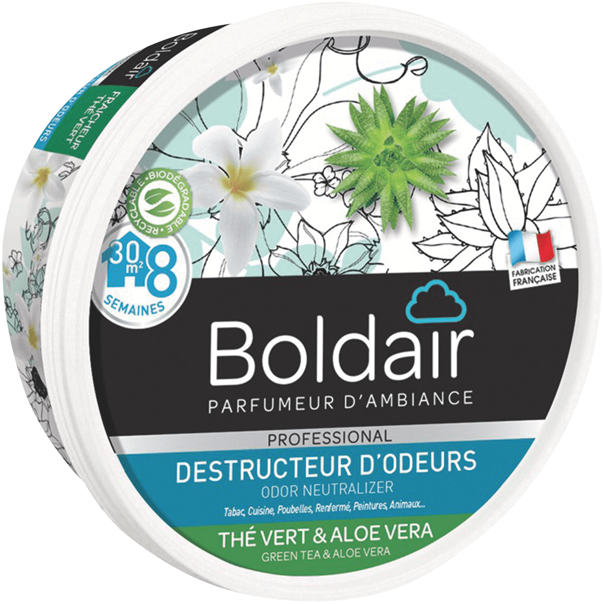 BOLDAIR GEL DESTRUCTEUR D'ODEURS THÉ VERT ALOE VERA UNITÉ 300 G
