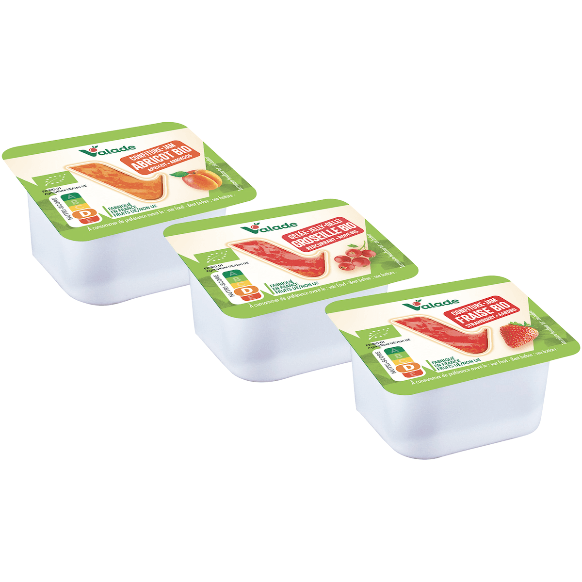 CONFITURES ASSORTIES ABRI.FRAI.GROS. 35% FRUITS BIO CRT X120 BRQ PLAST 20G