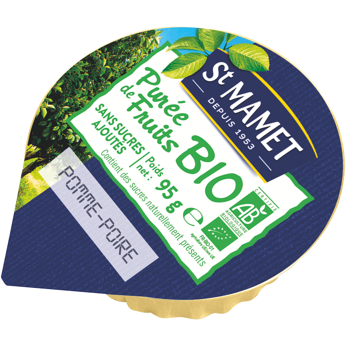 PUREE BIO POMMES POIRES SANS SUCRES AJOUTES - 120 COUPELLES ALU DE 95G