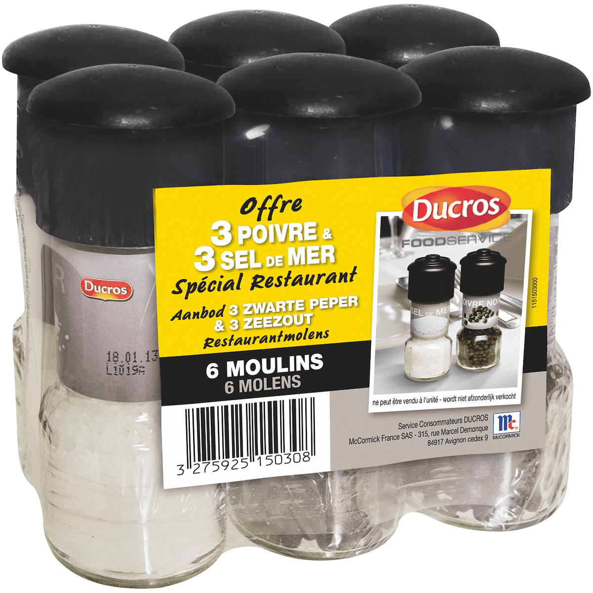 LOT DE 3 MOULINS POIVRE ET 3 MOULINS SEL