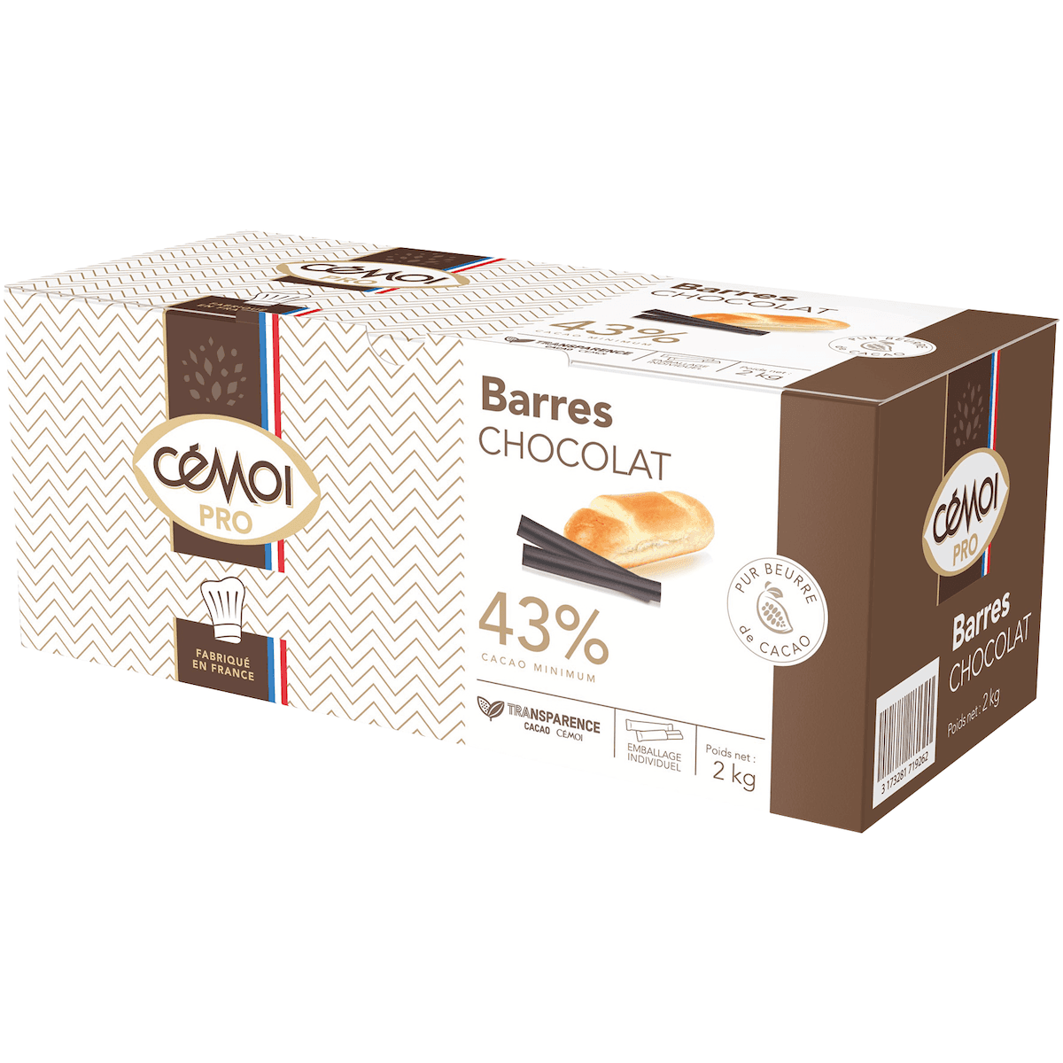 BARRES GOUTER FLOWPACKEES - CHOCOLAT NOIR 43% - BOITE 2KG