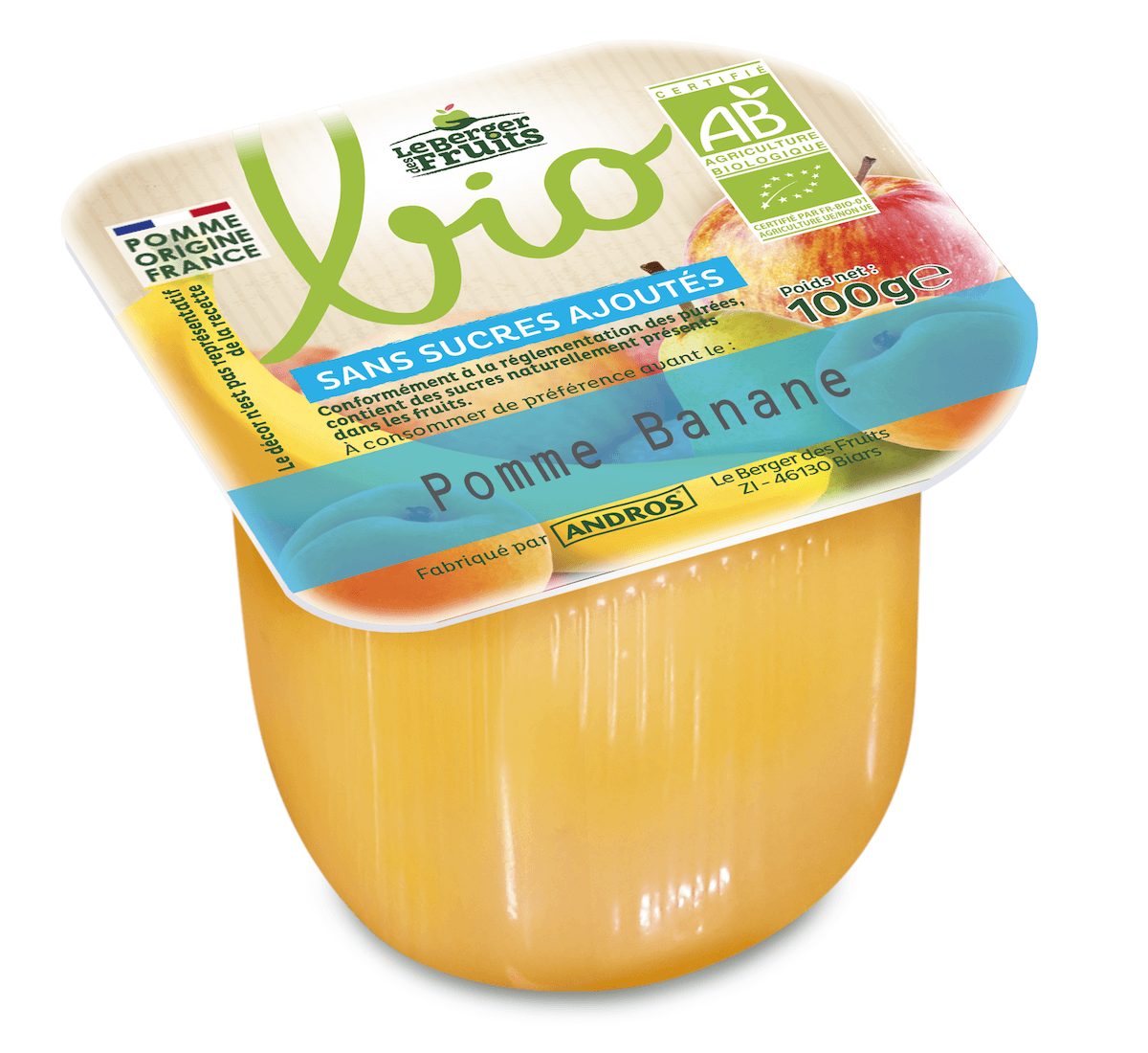 PUREE DE FRUIT SS SUCRES AJOUTES POMME BANANE BIO 100G