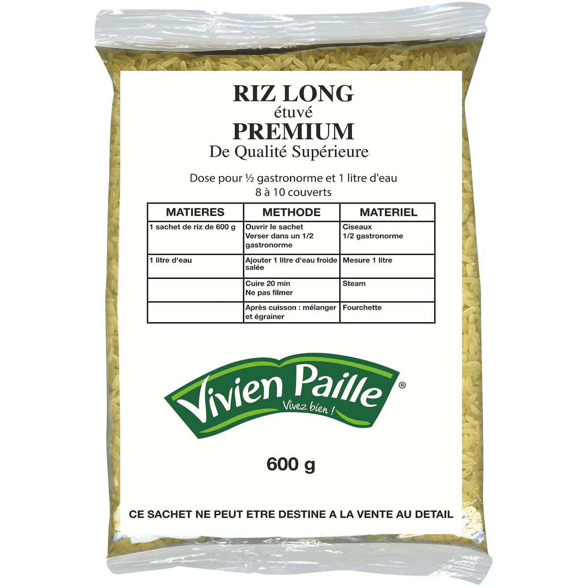 RIZ LONG GRAIN ETUVE PREMIUM-SACHET 600G (EQUIVALENT A 1L D'EAU)