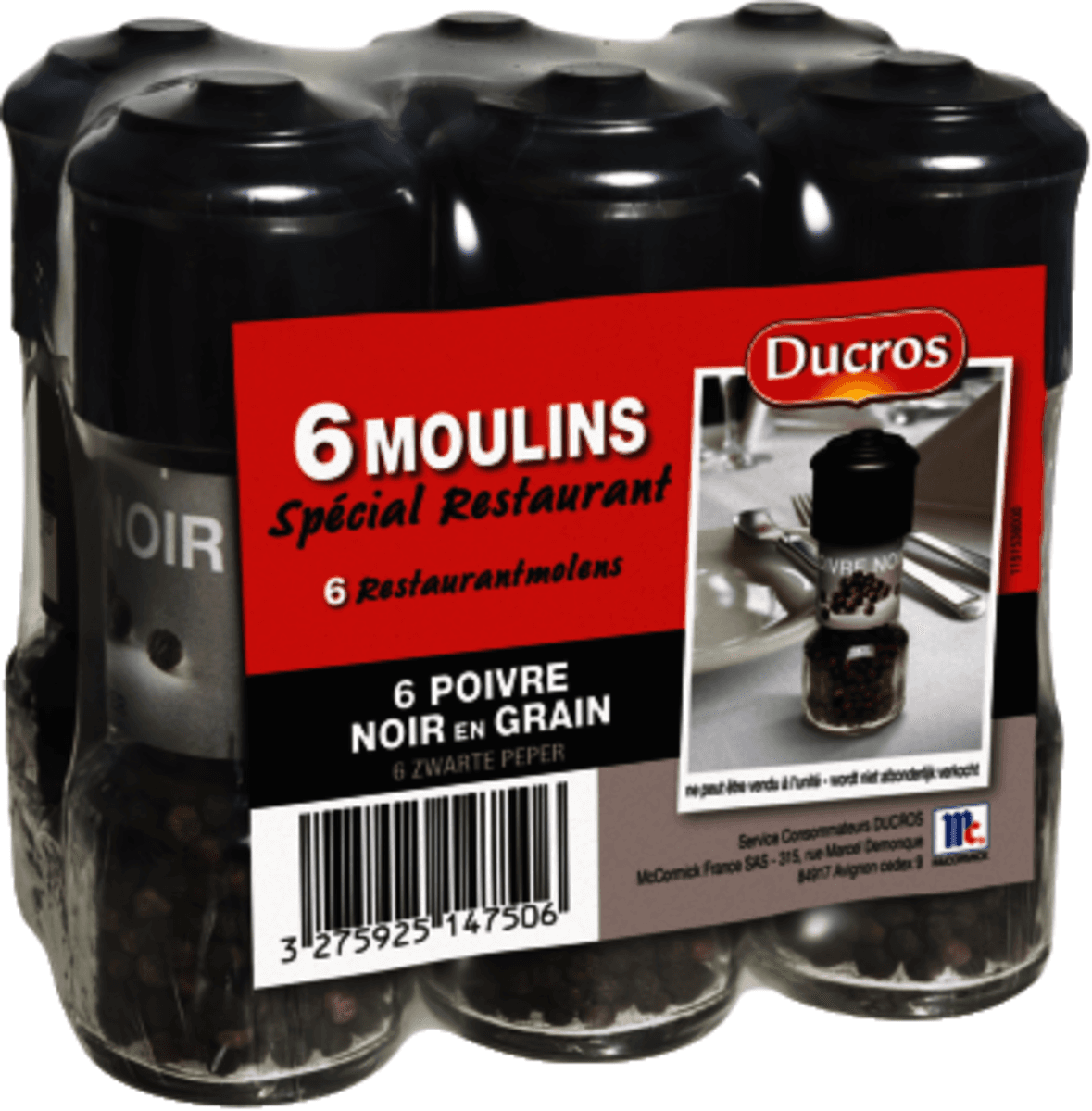 LOT DE 6 MOULINS POIVRE 210G