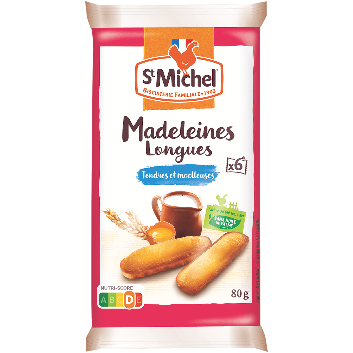MADELEINE LONGUE AUX OEUFS FRAIS - BARQUETTE DE 6 DE 80G