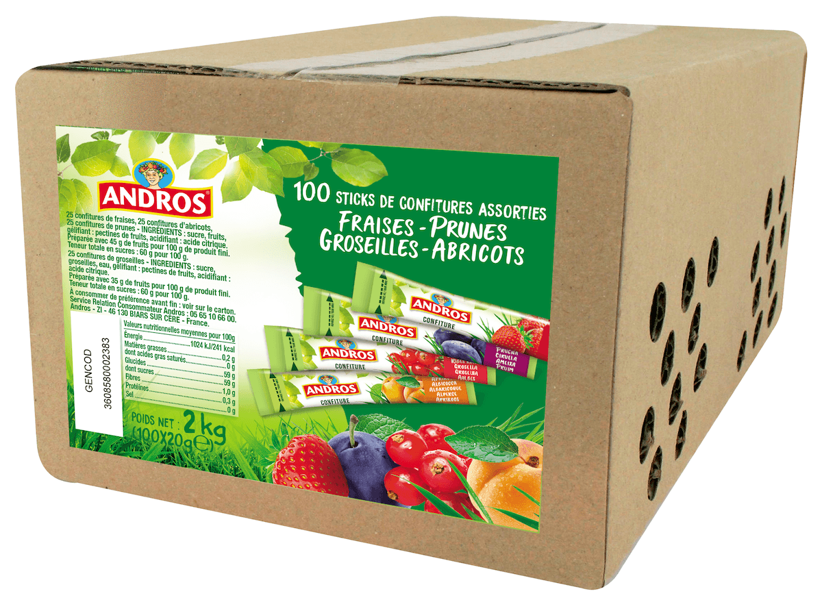 CARTON PANACHE (MARMELADE ORANGE ABRICOT FRAISE PRUNE) 4X25 STICKS DE 20G