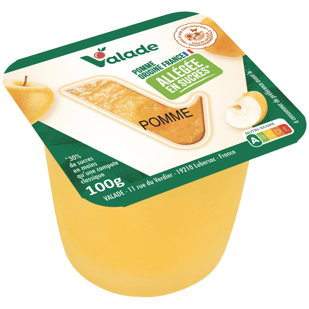 COMPOTE POMME ORIGINE FRANCE HVE - CRT X120 BRQ PLAST. 100G