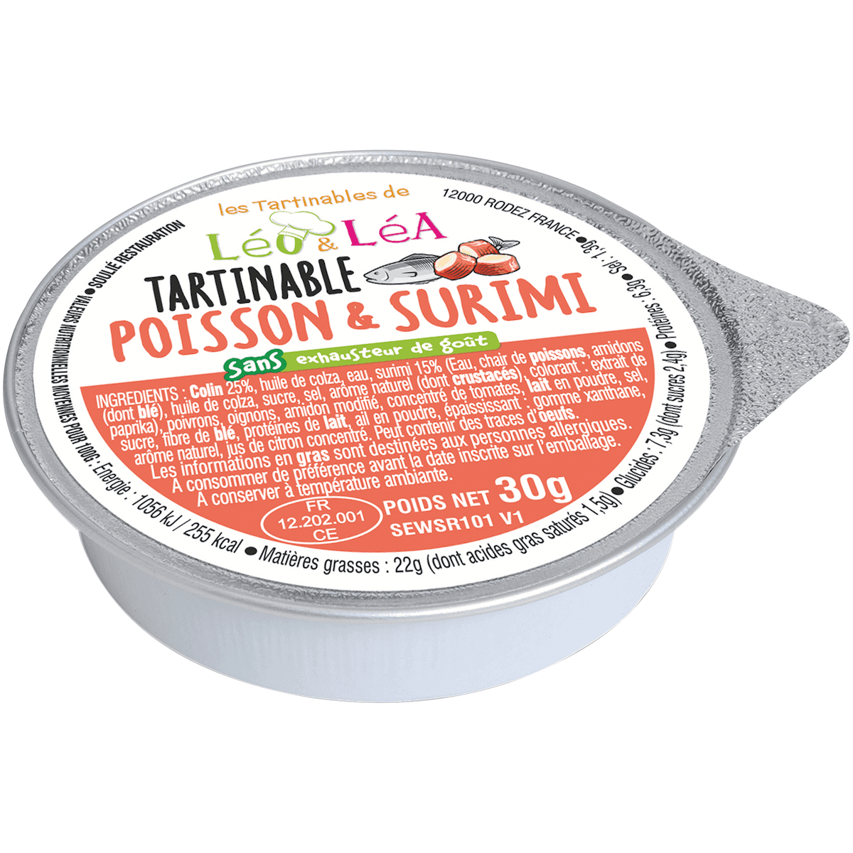 TARTINABLE POISSON ET SURIMI-COUPELLE INDIVIDUELLE 30G
