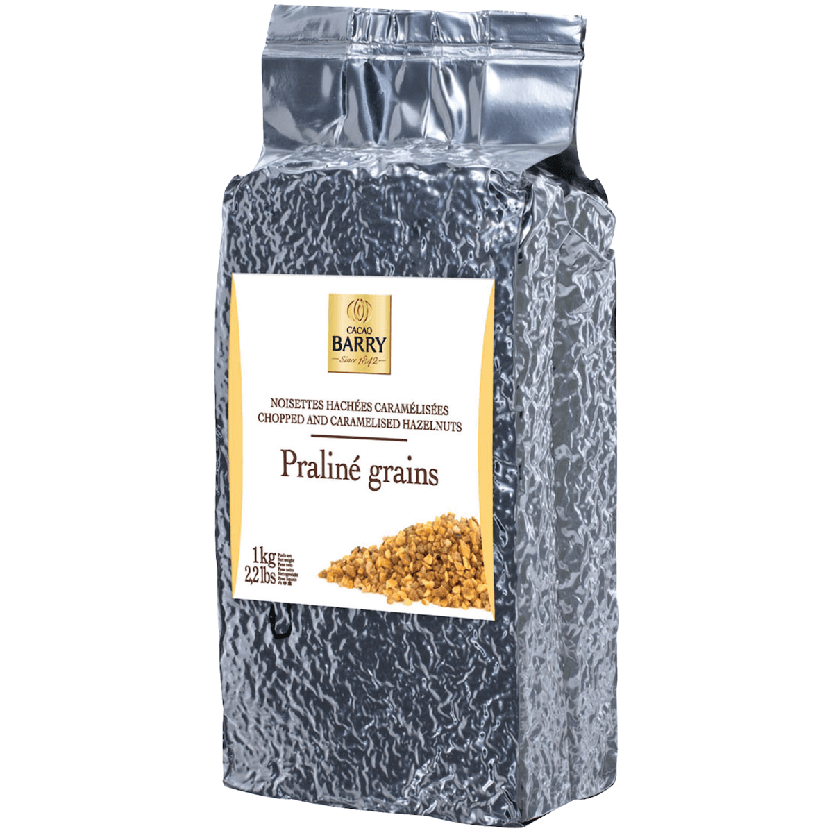 PRALINE GRAINS NOISETTES (50% NOISETTES CROQUANTES CARAMELISEES) SAC SS VIDE 1KG