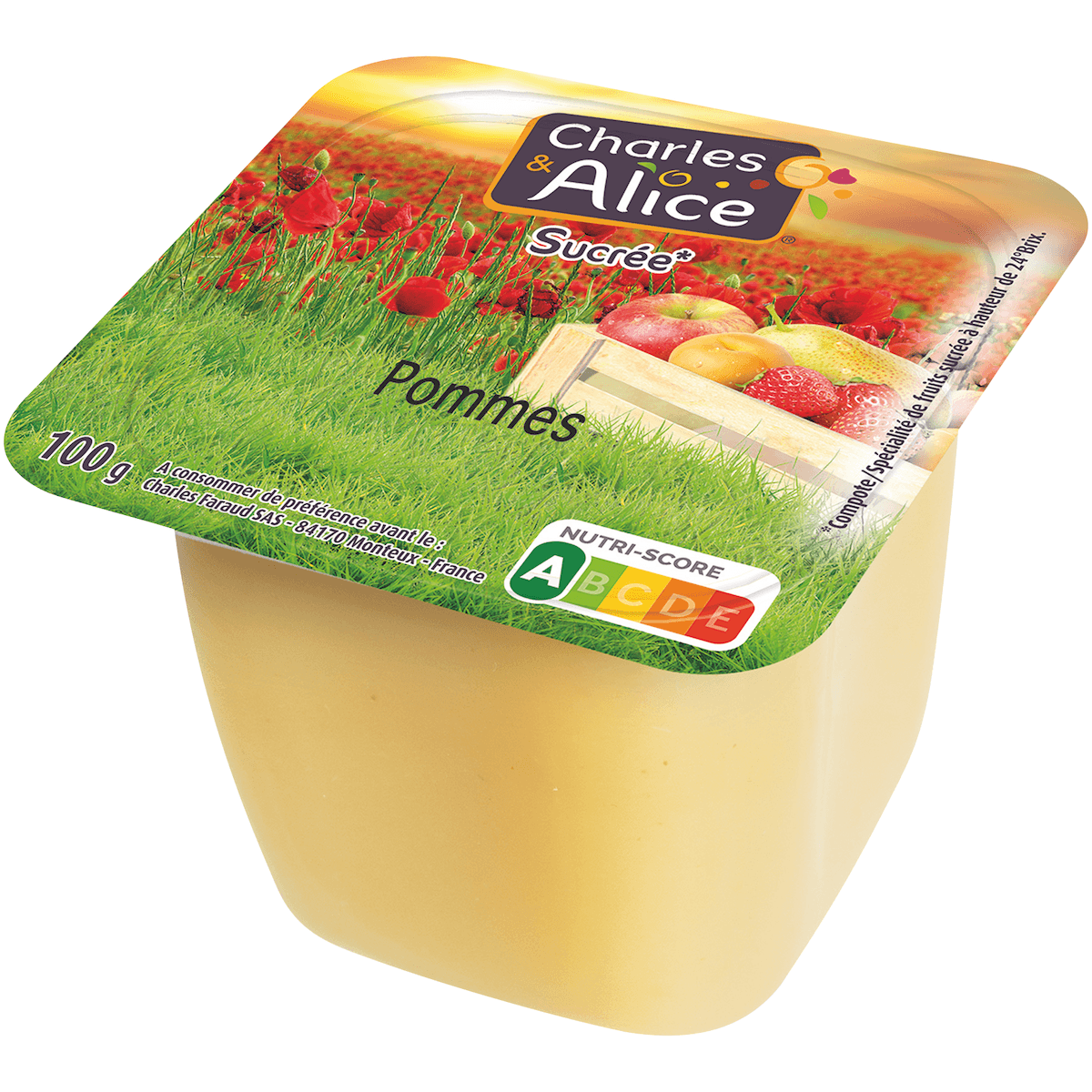 COMPOTE POMME SUCREE - 100% FRANCE - COUPELLE PLASTIQUE DE 100G