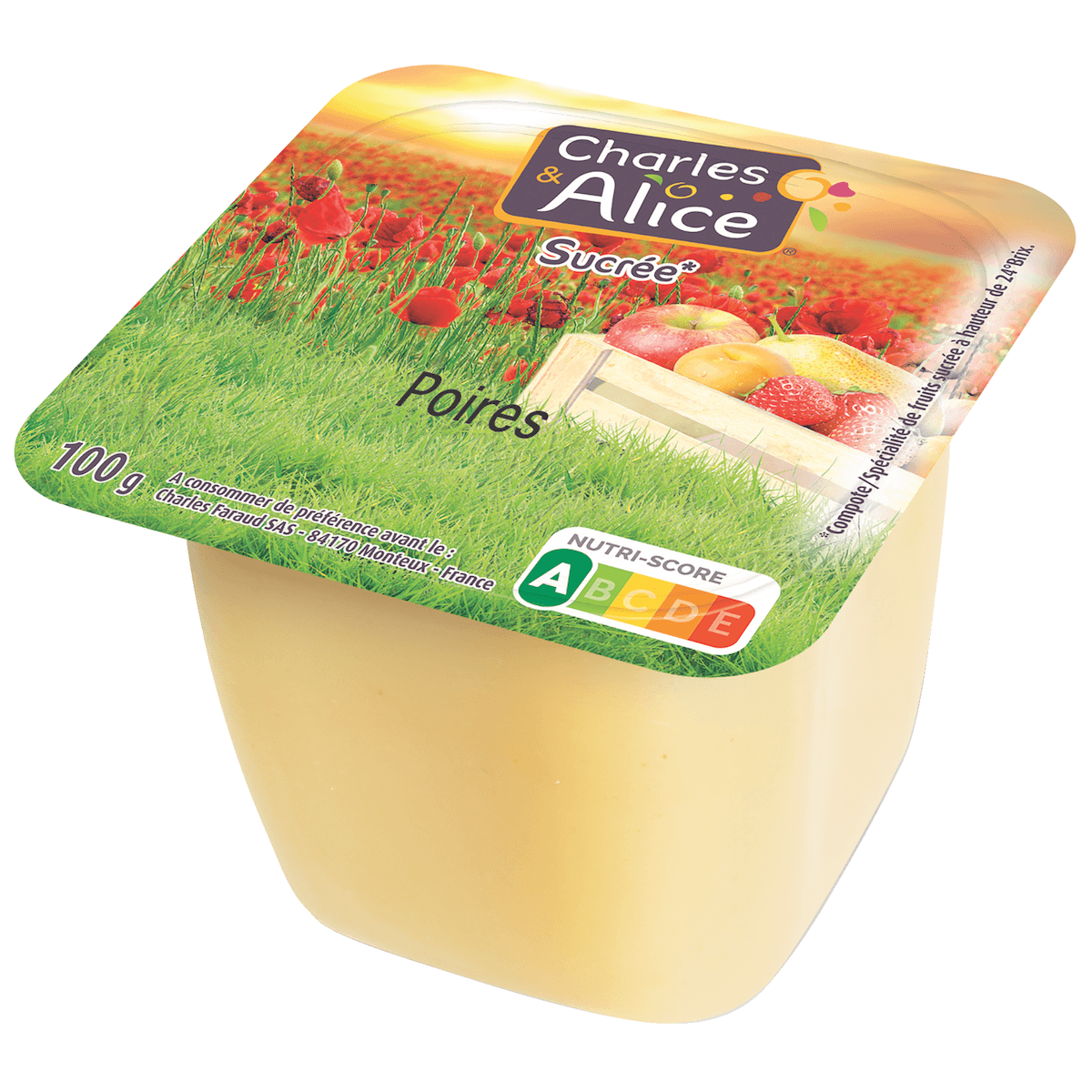 COMPOTES SUCREES POIRES - COUPELLE PLASTIQUE DE 100G