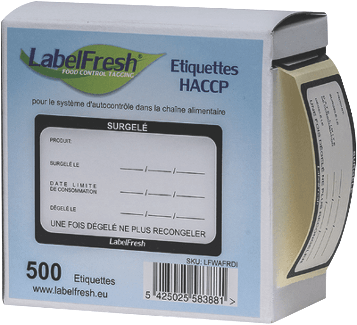 LABELFRESH WARNING - 500 LABELS - SURGELES - 70X45MM
