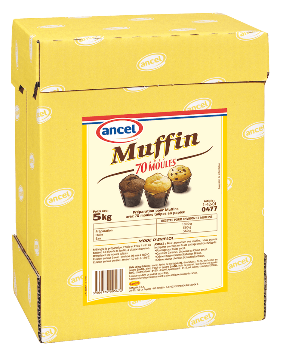PREPARATION POUR MUFFINS AVEC 70 MOULES PAPIER CARTON DE 5KG