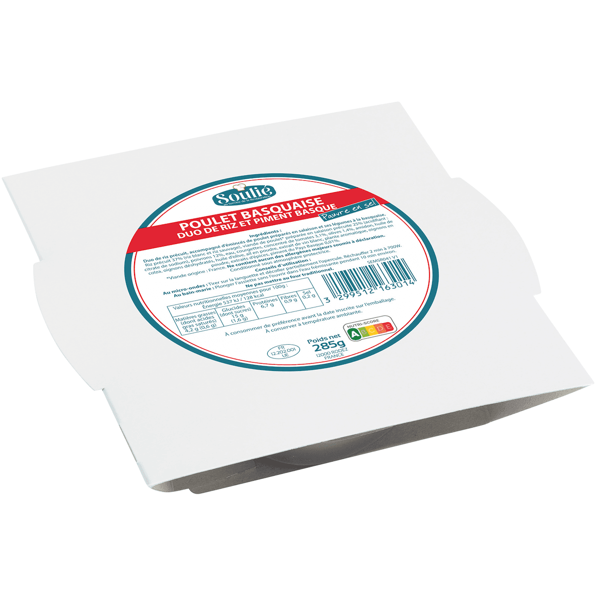 POULET BASQUAISE+RIZ PAUVRE EN SEL PLAT MICRO-ONDABLE 285G