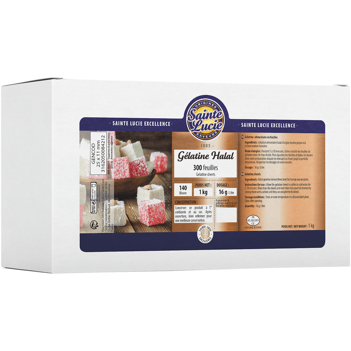 GELATINE HALAL 300 FEUILLES 140 BLOOMS 1KG