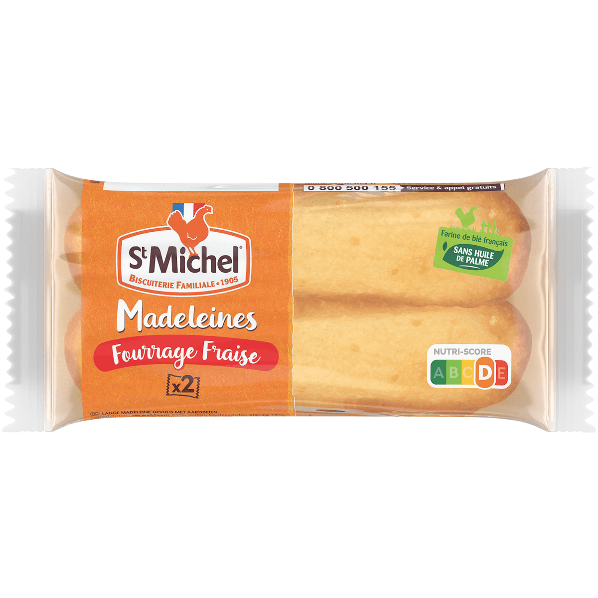 MADELEINE LONGUES A LA FRAISE - 96 SACHETS DE 2