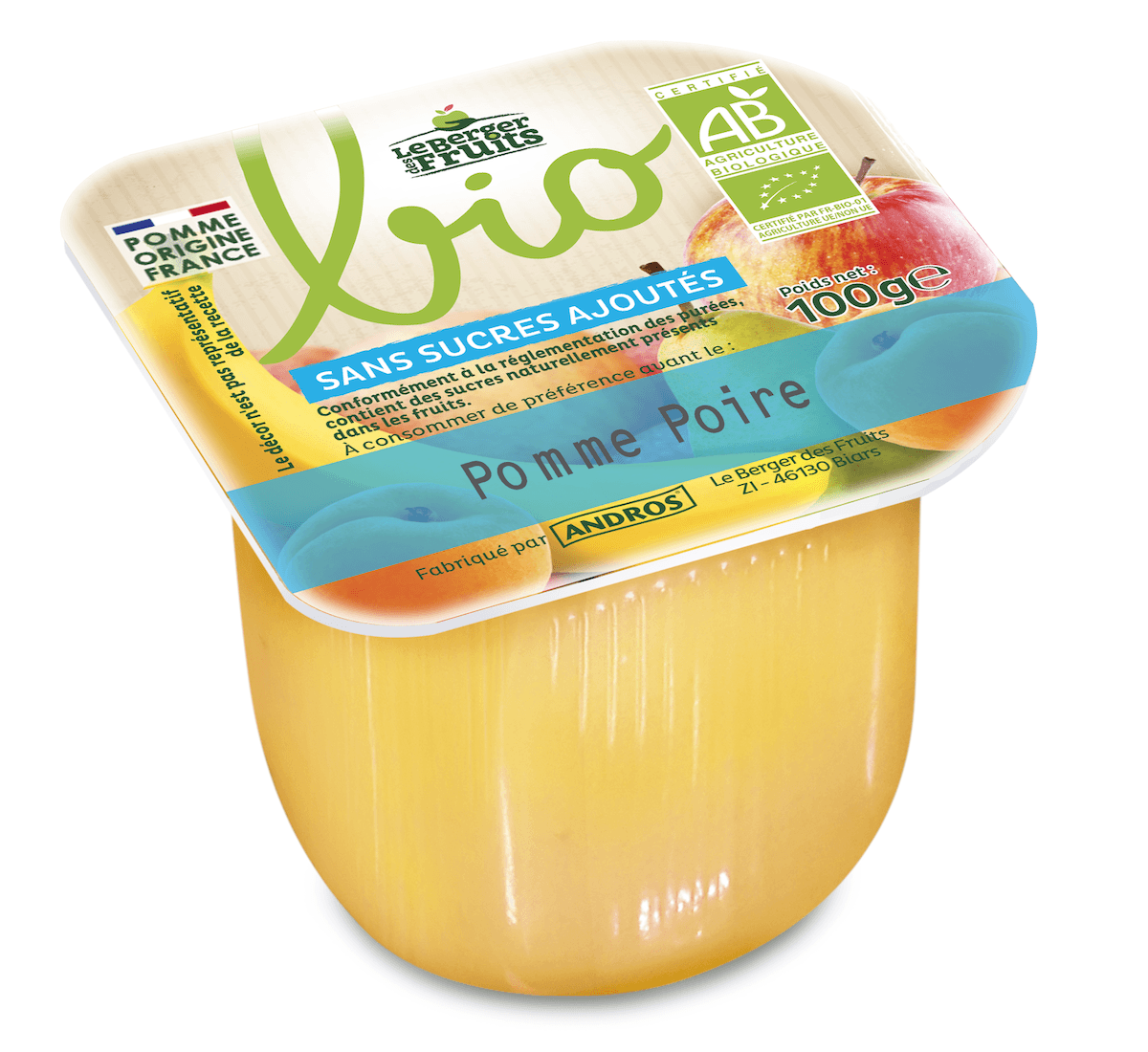 PUREE DE FRUIT SS SUCRES AJOUTES POMME POIRE BIO 100G