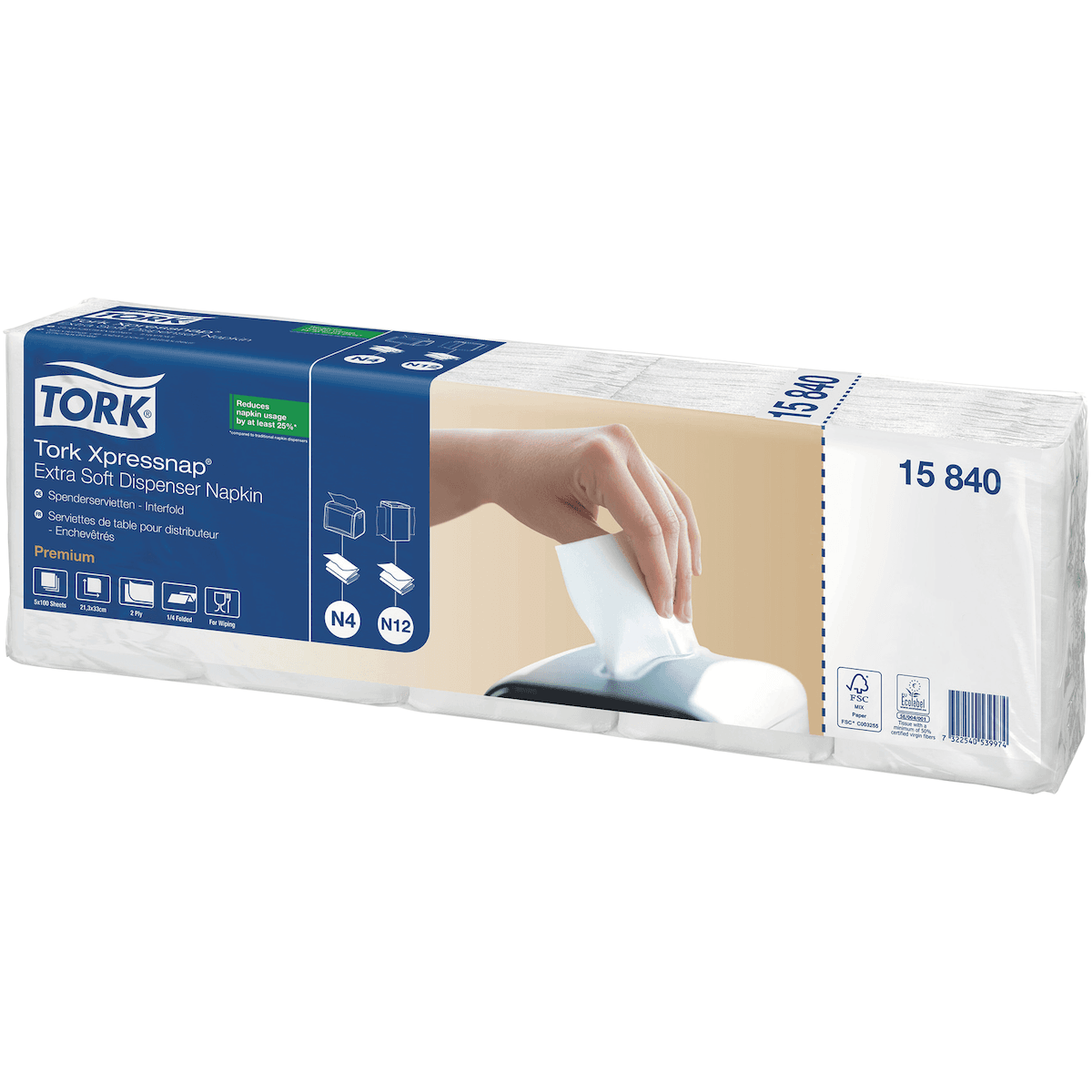 SERVIETTE OUATE 2 PLIS 21,3X33CM BLANCHE N4 - CARTON DE 4000
