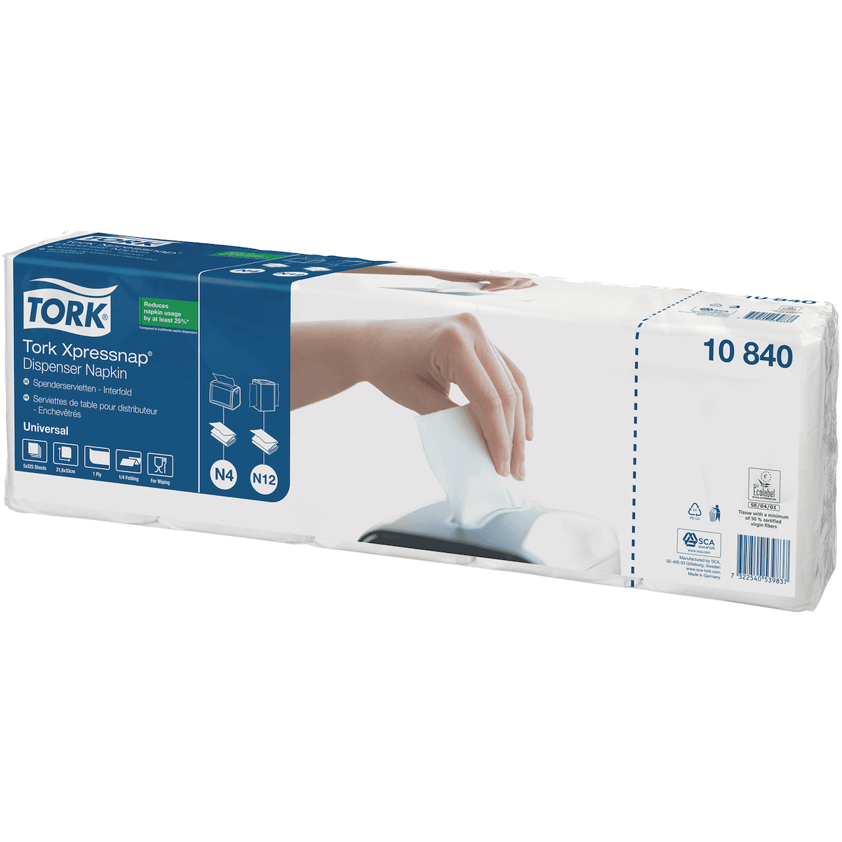 SERVIETTE OUATE 1 PLI 21,3X33CM BLANCHE N4 - CARTON DE 9000