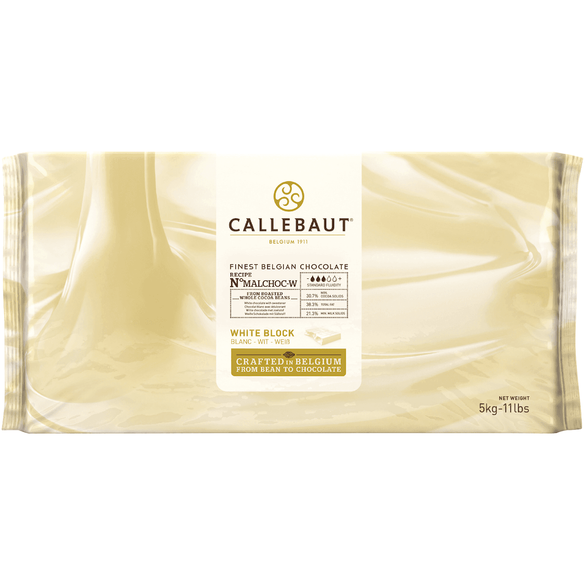 CHOCOLAT BLANC AVEC EDULCORANT - LAIT 21,3% - CACAO 30,7% BLOC 5KG