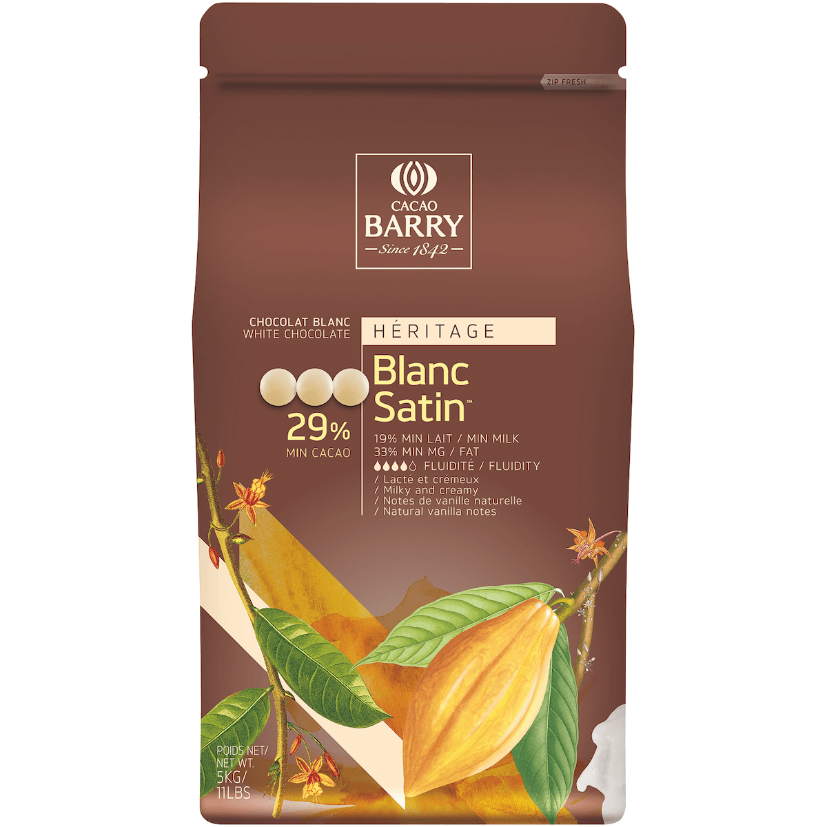 BLANC SATIN (CACAO 29,2 %) PISTOLES SAC 5KG