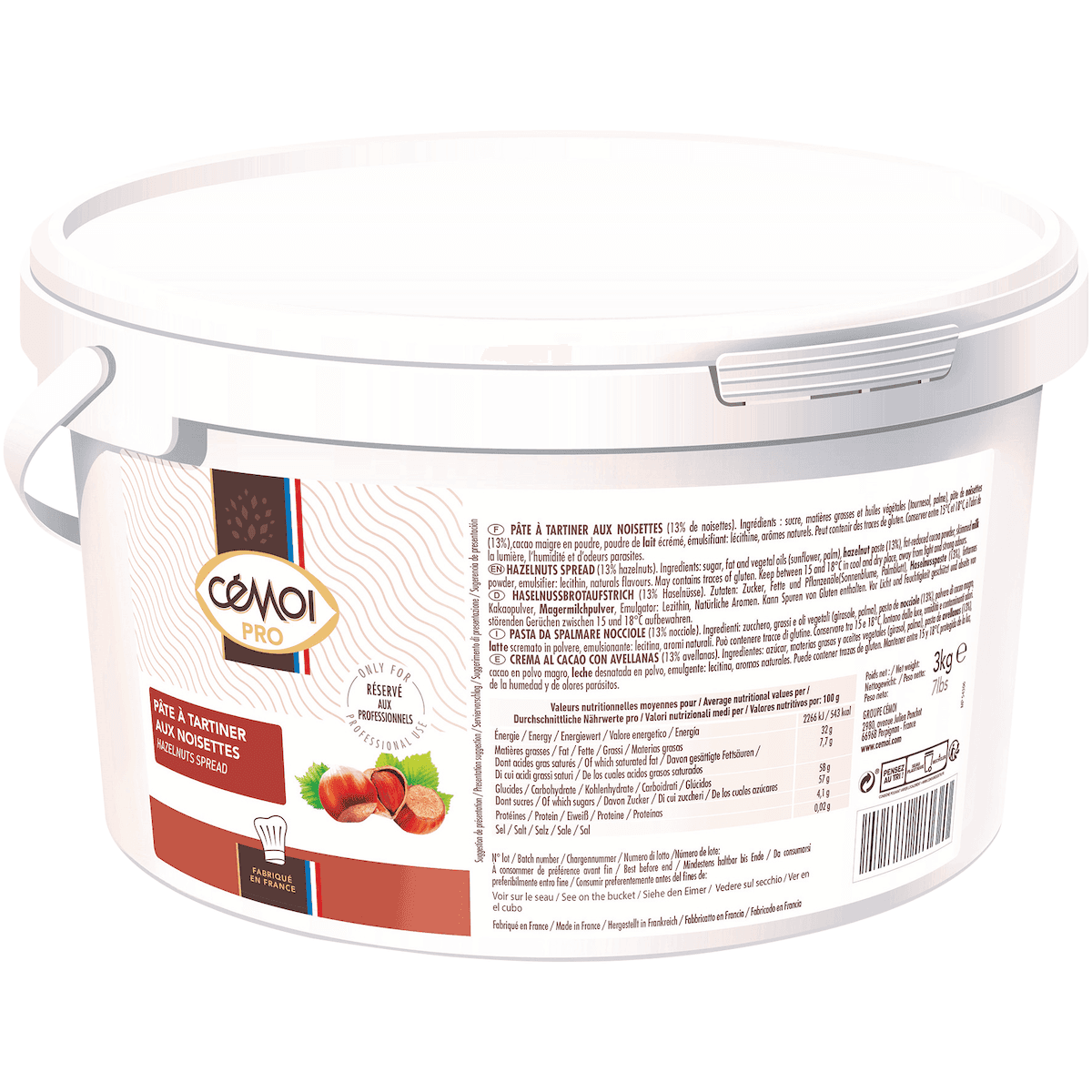 PATE A TARTINER 13% NOISETTES - SEAU PLASTIQUE 3KG