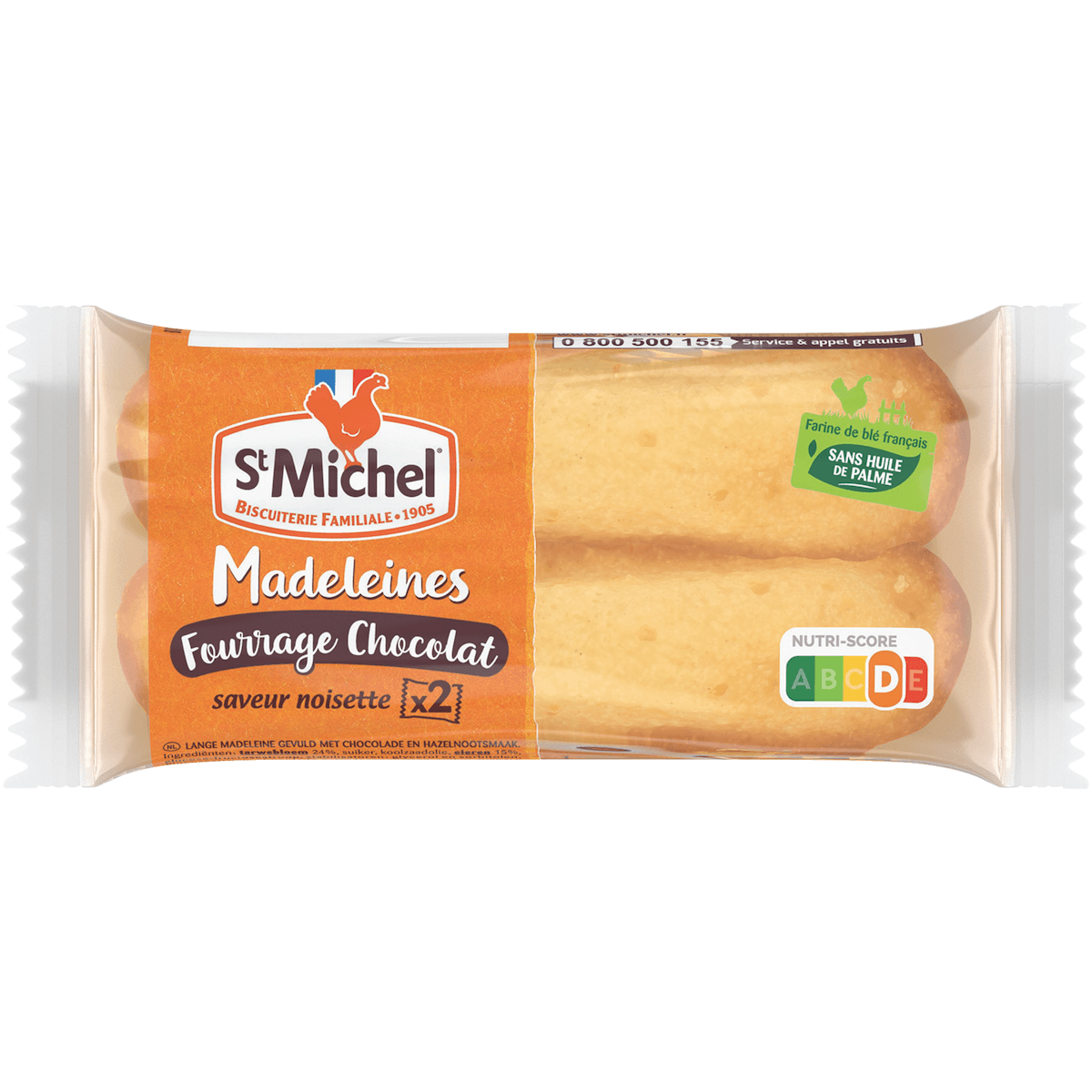 MADELEINE LONGUE FOURRAGE CHOCOLAT NOISETTE - 96 SACHETS DE 2