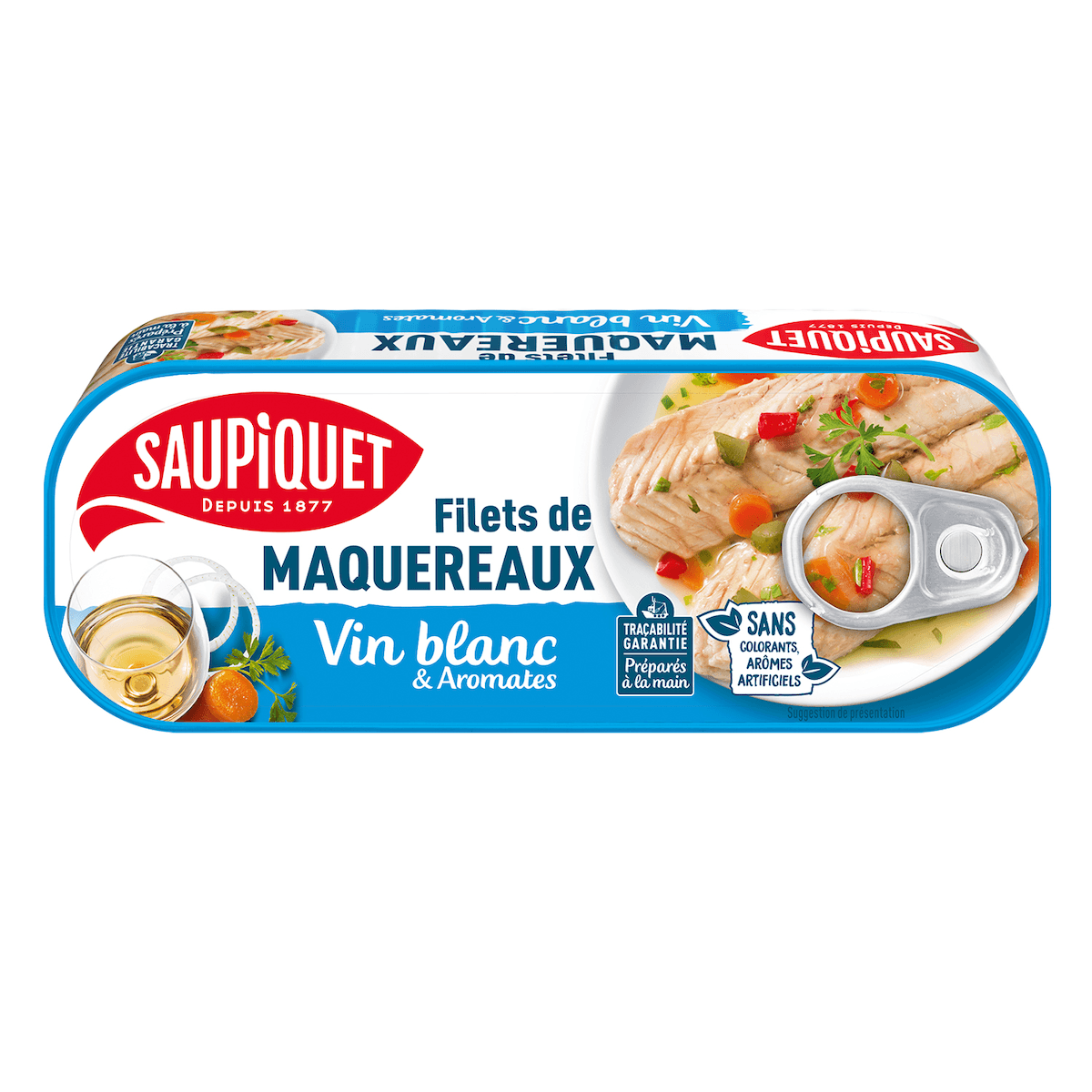 FILETS DE MAQUEREAUX AU VIN BLANC ET AROMATES BOITE  1/4 -176G