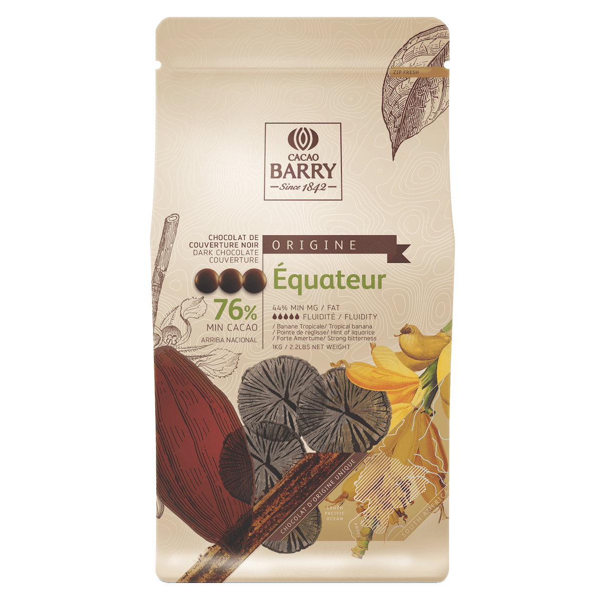 EQUATEUR (NOIR, CACAO 76 %) PISTOLES SAC 1KG