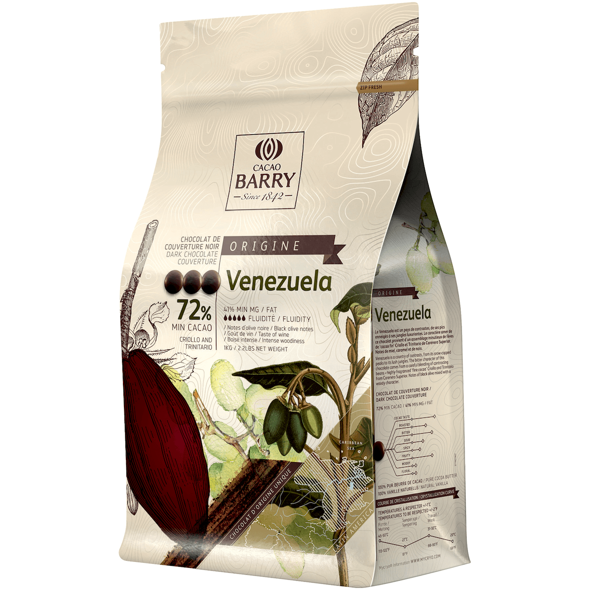 VENEZUELA (NOIR, CACAO 72 %)PISTOLES SAC 1KG