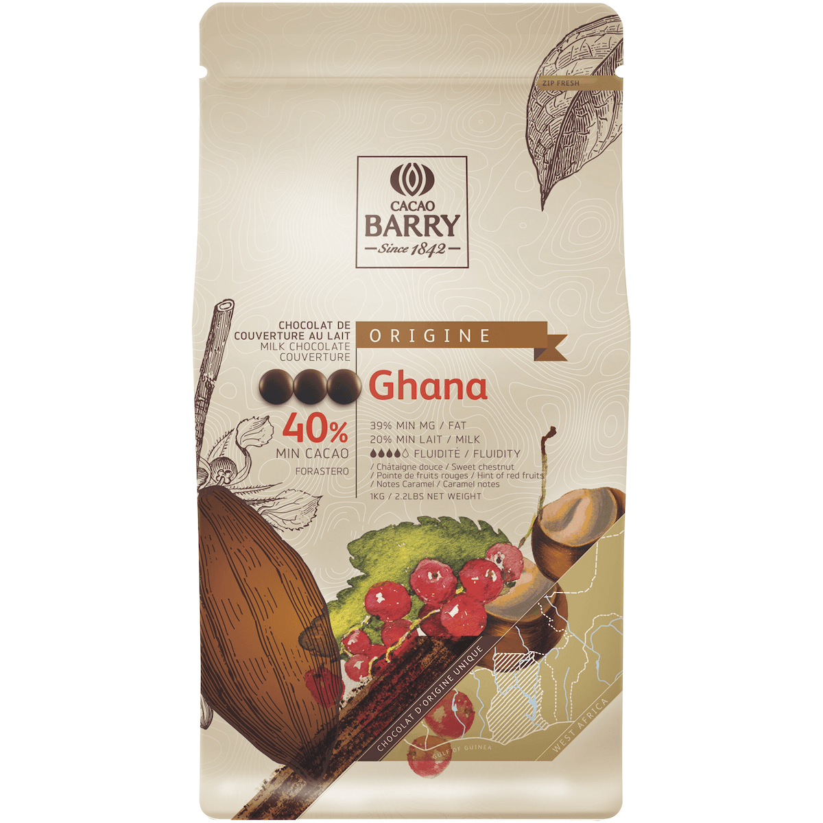 GHANA (LAIT, CACAO 40,50 %) PISTOLES SAC 1KG