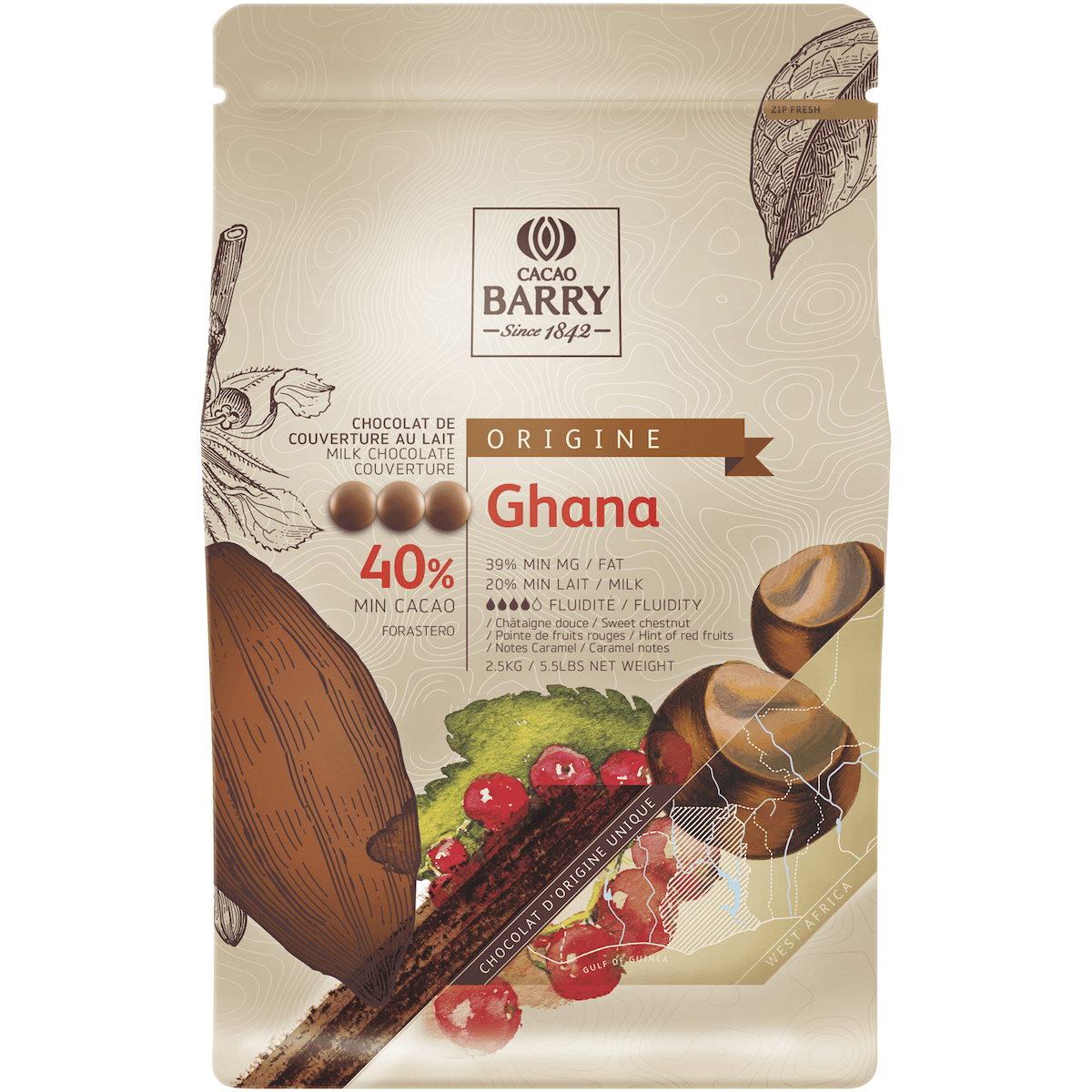 GHANA (LAIT, CACAO 40,50 %) PISTOLES SAC 2.5KG