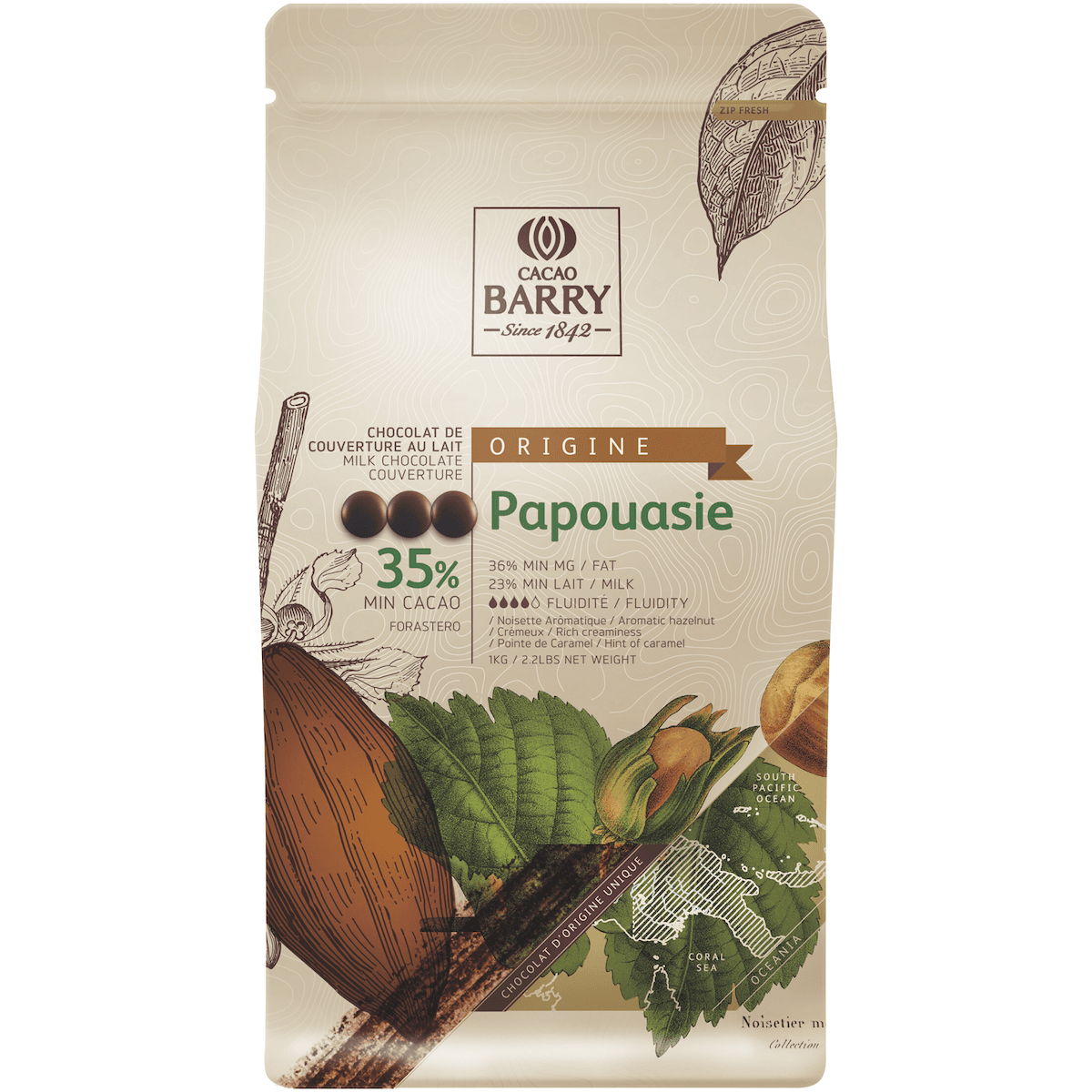 PAPOUASIE (LAIT, CACAO 35,8 %) PISTOLES SAC 1KG