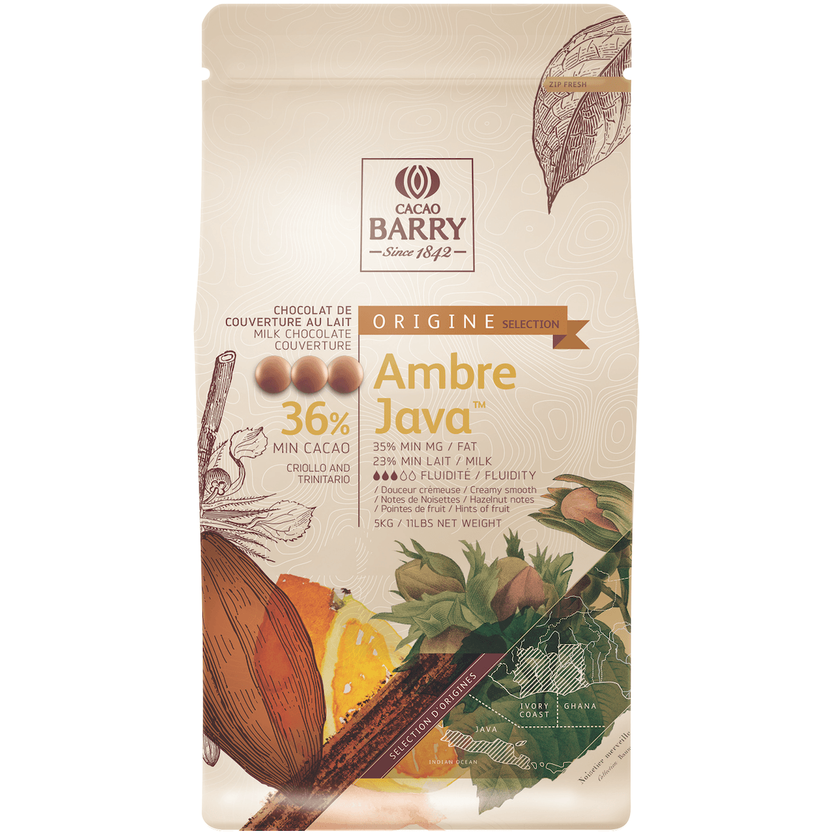 AMBRE JAVA (CACAO 36%) PISTOLES SAC 5KG