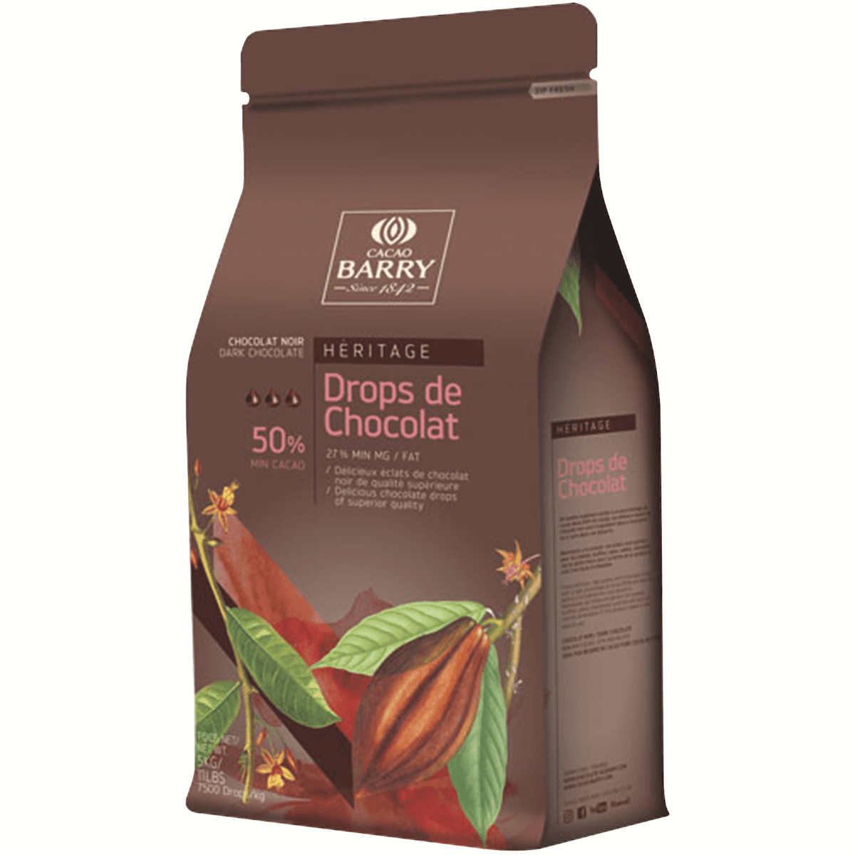 DROPS CHOCOLAT 7500 (CACAO 50%) PISTOLES SAC 5KG
