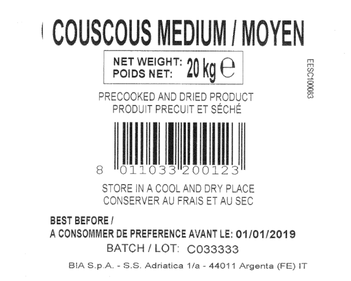 SEMOULE DE COUSCOUS MOYENNE -FINE - SAC 20 KG